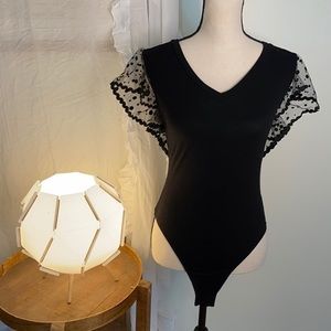Shein Embroidery Mesh Sleeve Bodysuit Size XS